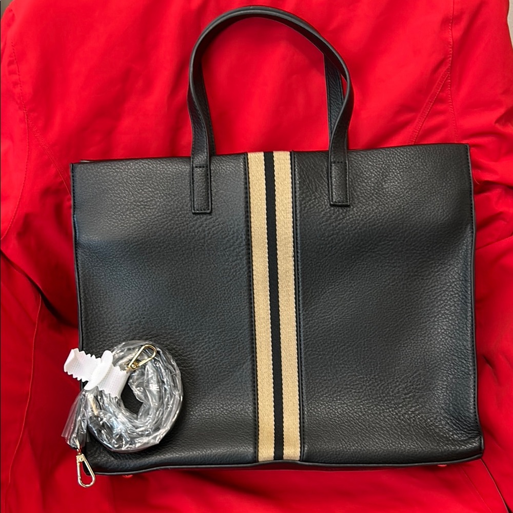NWOT Black and Tan Crossbody Bag with Racing Stripes